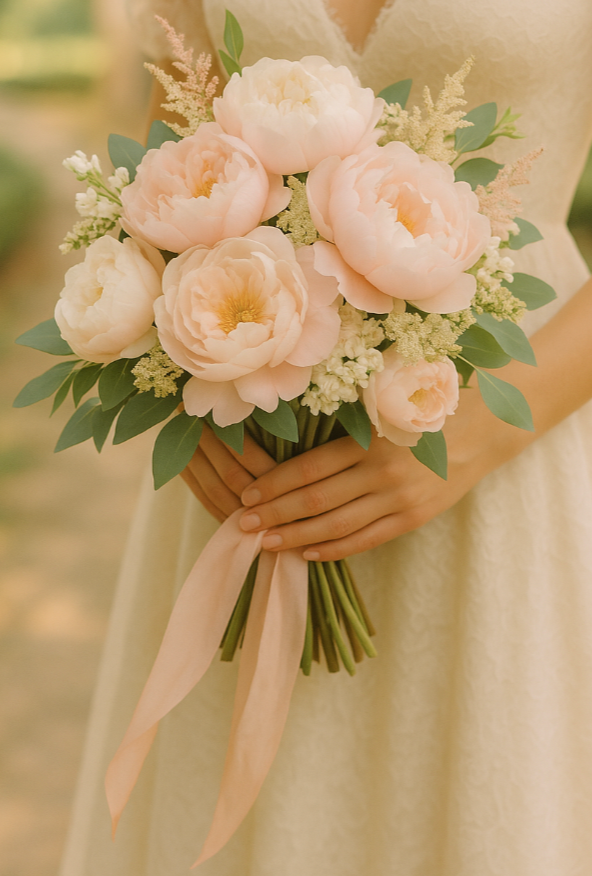 Bride holding her bouquet before having it preserved in a custom pressed flower frame